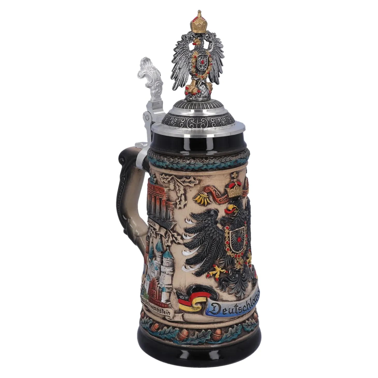 Bierkrug Mit Zinnadler "Deutschland", Bunt-Natur, 0,5 Liter