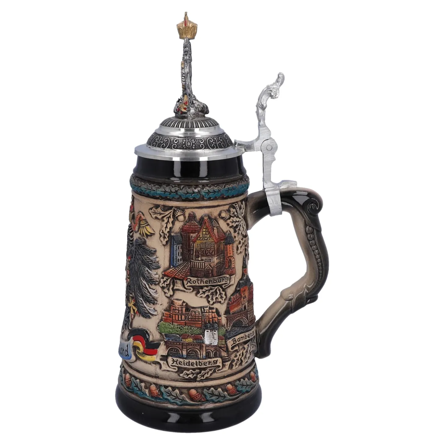 Bierkrug Mit Zinnadler "Deutschland", Bunt-Natur, 0,5 Liter