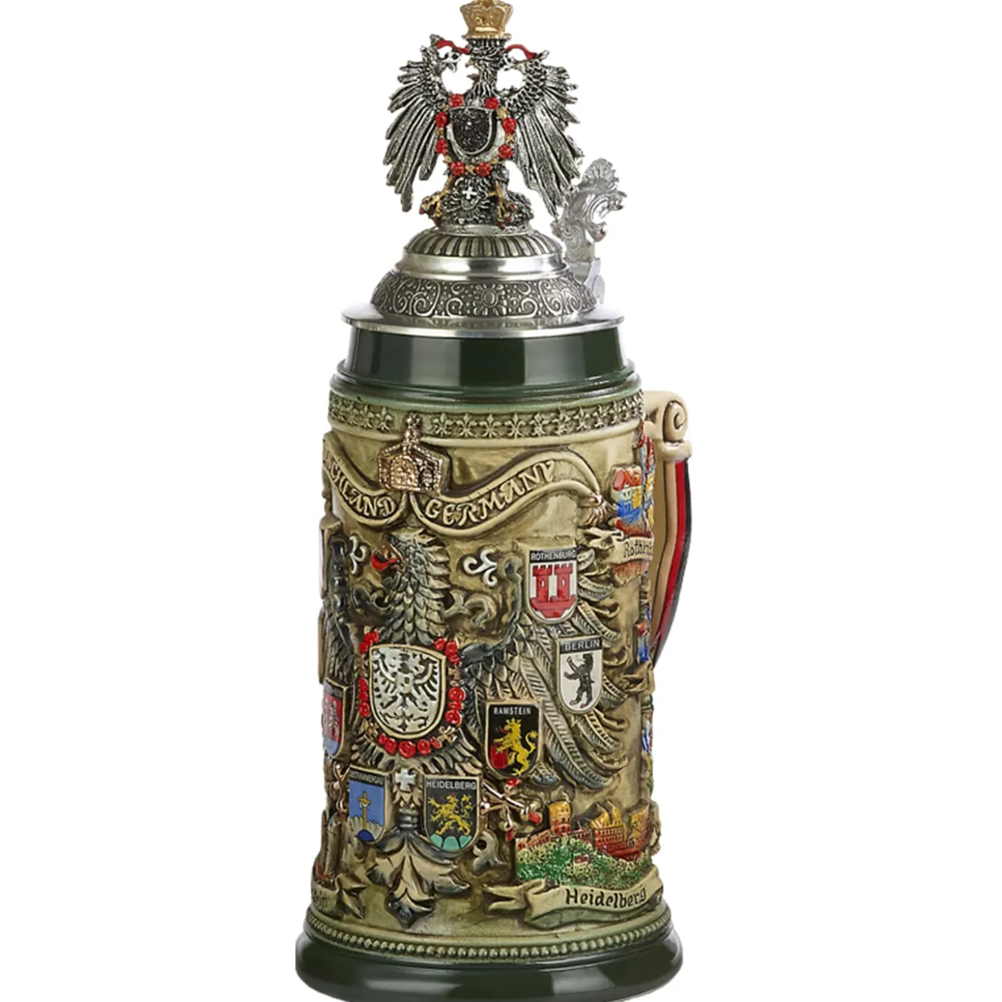 Bierkrug Mit Zinnadler "Stadtwappen", Braun, 0,75L