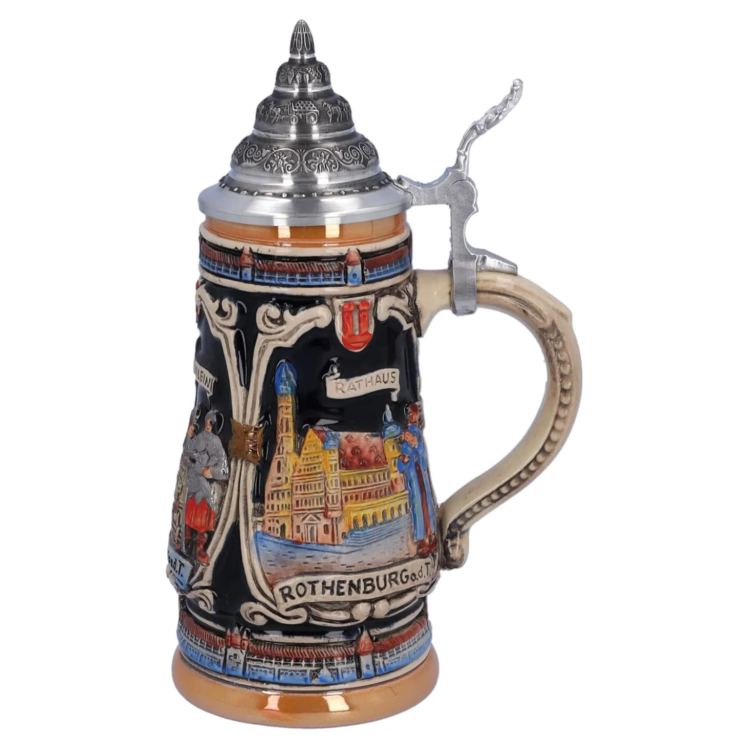 Bierkrug Mit Zinndeckel "Rothenburg Mit Ritter", 0,25 L