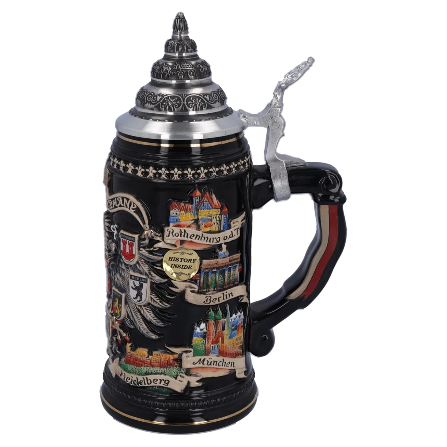 Bierkrug Mit Zinndeckel "Stadtwappen", Gold, 0,4L