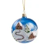Glaskugel Blau Kirche Im Winter, 7 Cm