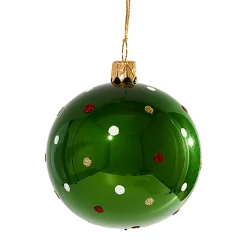 Glaskugel Grun Mit Bunten Punkten, 7 Cm