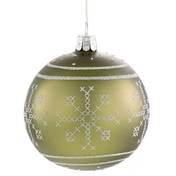 Glaskugel Grun Mit Weisem Muster, 8 Cm