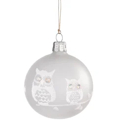 Glaskugel Mattweis Mit Weisen Eulen, 7 Cm