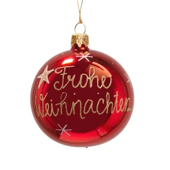 Glaskugel Rot "Frohe Weihnachten", 8 Cm
