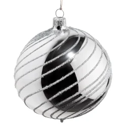 Glaskugel Silber Mit Silber Spiraldekor, 10 Cm