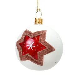 Glaskugel Weis Matt Mit Lebkuchenstern, 6 Cm