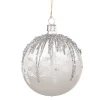 Glaskugel Weis Mit Silbernen Zacken, 8 Cm