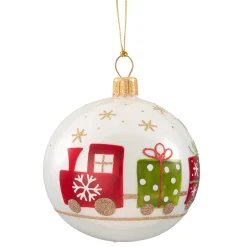 Glaskugel Weis Opal Mit Eisenbahn, 7 Cm