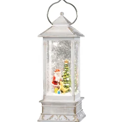 Led Schneelaterne "Weihnachtsmann Mit Hund", 27,5Cm